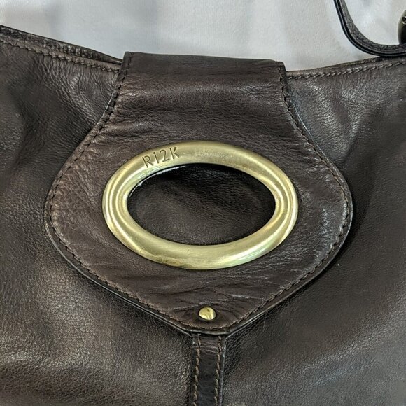 Ri2K Leather Dark Brown Gold Shoulder Purse Bag Adjustable Strap Y2K - Picture 2 of 15